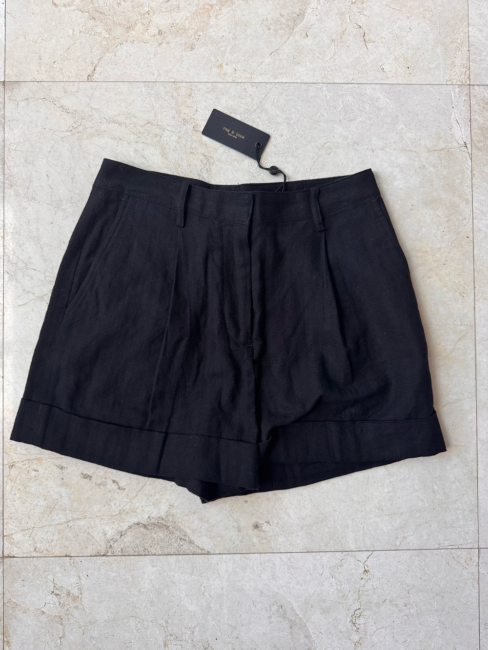 Rag & Bone Celia Black Linen blend High-Waist Shorts size 4